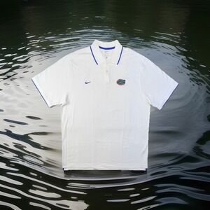 Florida Gators Polo Shirt Mens XL Nike Dri Fit White Short Sleeve Collared